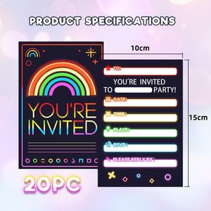 Neon Rainbow Invitation Cards Customized Party Invitations <b>Gloss</b> Laminated <b>Paper</b> Rectangle Modern Design Digital Printing - Product Image 2