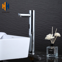 Robinet de lavabo de salle de bain classique à montage sur plancher, chromé, à eau froide, sans contact, à détection automatique