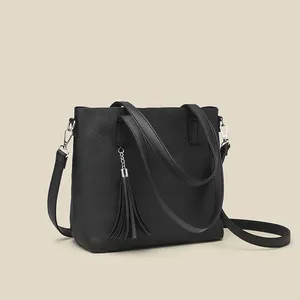 Sac fourre-tout en simili cuir à motif litchi pour femme avec bandoulière