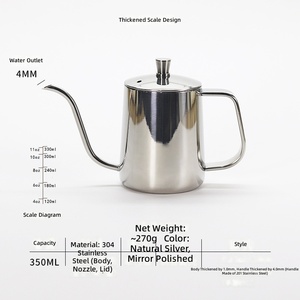 Factory Wholesale 304 Stainless Steel Pour-over Coffee Kettle Metal Handle Lid Fine Spout Long Neck Volume Markings 350ml Modern - Product Image 2