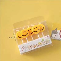 Bougies d'anniversaire mignonnes avec visage souriant et yeux en forme de cœur, 5 pièces par boîte en plastique transparent pour la décoration de gâteaux et les fournitures de fête
