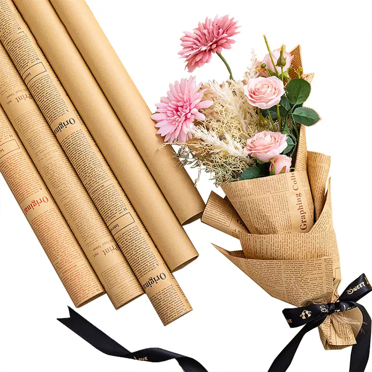 Brown Bouquet Wrapping Paper Custom Kraft Logo Print Tissue Paper Flower Wrapped Paper