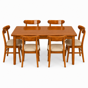 Premium Hardwood Dining Set with Six Ergonomic Teak Chairs Minimalist Furniture for Home <b>Bistro</b> and Hospitality - Product Image 5