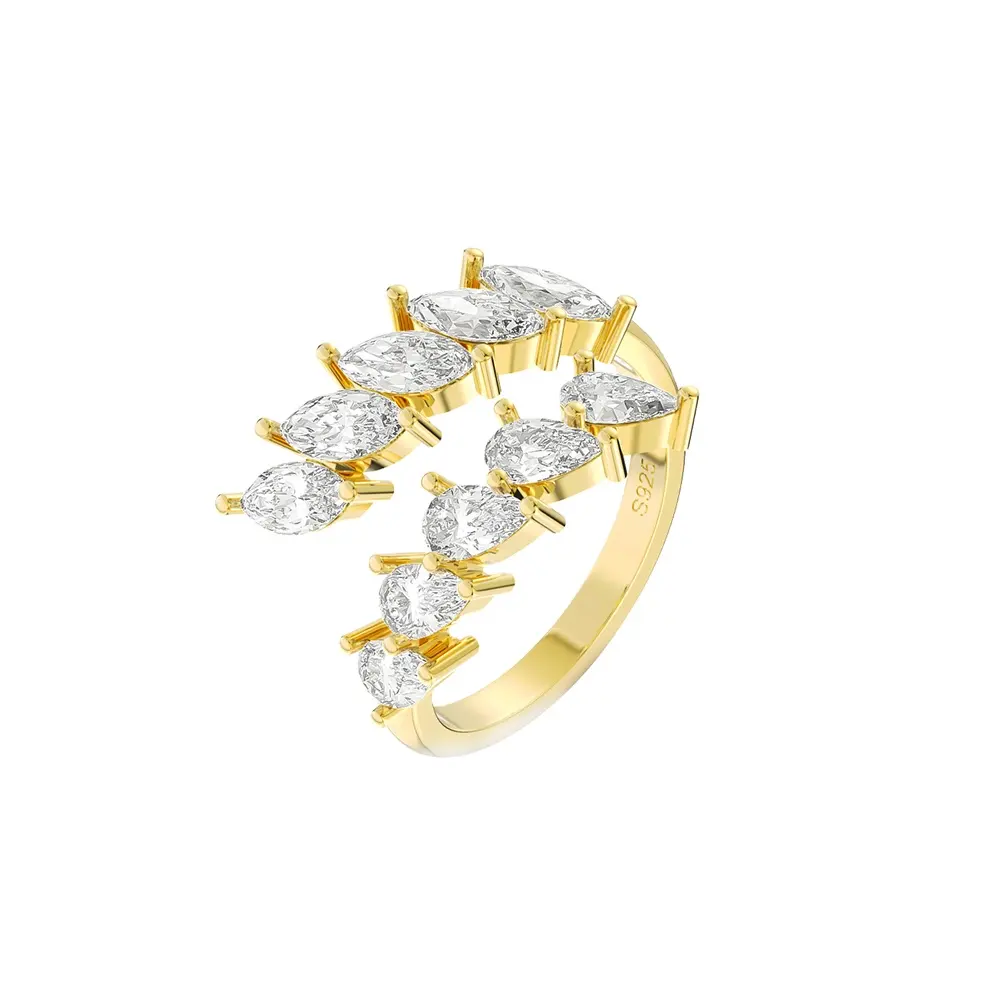 RINNTIN SR306 perhiasan modis 925 perak murni cincin emas 14k berlapis batu permata dapat disesuaikan kubik cincin zirkon perhiasan wanita