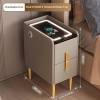 Table de chevet intelligente moderne avec chargeur sans fil, lumière ambiante LED, 2 tiroirs, table de chevet pour chambre à coucher, maison, appartement