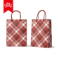 Bolsa de regalo de papel Kraft de Navidad personalizada con asa Embalaje personalizado de fábrica para fiestas Esquema de color rojo y blanco