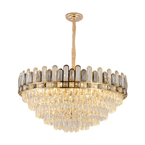 Lustre en cristal finition or, LED E26, blanc chaud 3500K, intensité variable, hauteur réglable, Ra90 CRI, garantie 5 ans, luminaire suspendu pour salon - Product Image 5