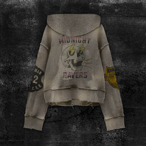 Hochwertiger verkürzter Hoodie für Herbst mode Benutzer definierte Spinne für Puff Print 100% Baumwolle Bestickter roher Saum ohne Kordel zug - Product Image 2