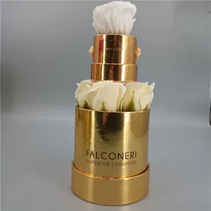 शानदार वेडिंग वैलेंटाइन राउंड पार्टी फेवर पैकेजिंग कस्टम गोल्ड बॉक्स गुलाब अद्वितीय शिल्प पेपर फ़ॉइल स्क्वायर डिज़ाइन उपहार