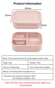 Contenedor Rectangular de Silicona con Tres Compartimentos, Diseño con Ventilación, Apto para Lavavajillas, Apilable, Ecológico, a Prueba de Fugas, para Adultos y Viajes - Product Image 3