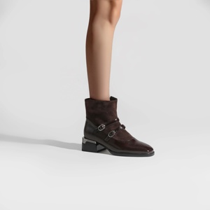 <span class=keywords><strong>Bottines</strong></span> à talon épais et bout carré pour femmes, <span class=keywords><strong>chaussures</strong></span> à double boucle pour les fêtes et le quotidien - Product Image 5