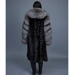 Trench RXFurs OEM ODM Lungo e Caldo in Vera Pelliccia di <span class=keywords><strong>Visone</strong></span> <span class=keywords><strong>con</strong></span> Collo a Scialle Bordato in Pelliccia di Volpe, Cappotto di Lusso in Vera Pelliccia - Product Image 3