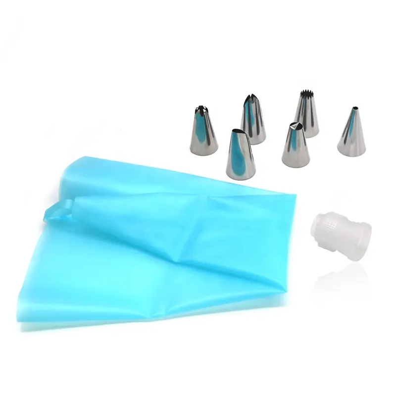 1set Fondant Cake Decorating Tools 6 Stainless Steel Nozzle +1 Pastry Bag+1 Conversion Head Baking Tools For Cakes Design Icing