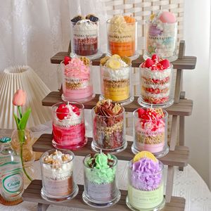 2026 Trending Products Handmade Novelty Mini Cute Art Soy Wax Scented Glass Lemon Strawberry Food Mousse Cupcake Dessert <b>Candles</b> - Product Image 1
