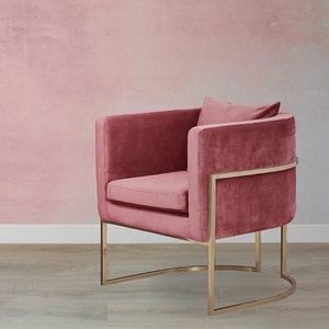 Poltrona Decorativa in Velluto <span class=keywords><strong>Rosa</strong></span> <span class=keywords><strong>Oro</strong></span> Stile Nordico per Soggiorno - Product Image 1