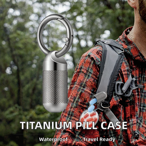 MANYA Model 1210 Titanium Keychain Pill Organizer Small Metal Waterproof Portable <b>Travel</b> Pill <b>Container</b> - Product Image 2