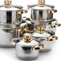Ensemble de casseroles de cuisine minimaliste en acier inoxydable écologique 18/20/24, 12 pièces, avec couvercle en verre, compatible four