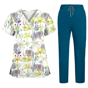 Divisa chirurgica stampata di alta qualità, tuta medica unisex, uniforme a tinta unita, pantaloni in poliestere, uniforme da infermiere. - Product Image 2