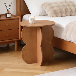 Table basse Echo tendance, style Wabi Sabi, avec plateau en bois de burl ondulé irrégulier et base plate à panneaux croisés, pour studio d'art - Product Image 4