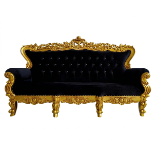 ผ้ากำมะหยี่สีทองสีดำสไตล์ฝรั่งเศสโรโคโคบาร็อคห้องนั่งเล่น3ที่นั่งโซฟาหรูหราเฟอร์นิเจอร์คลาสสิกไม้มะฮอกกานีแข็งสำหรับบ้าน - Product Image 1