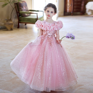 Abito <span class=keywords><strong>Elegante</strong></span> da Principessa per Bambina, <span class=keywords><strong>Vestito</strong></span> da Festa in Tulle Ettereo e Perle, Abito da Damigella d'Onore con Spalle Arricciate - Product Image 3