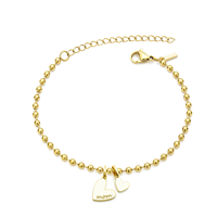 Bracelet à billes en acier inoxydable plaqué or 14K Jietao avec double breloque cœur, gravure personnalisée, ne ternit pas, bijoux délicats pour maman et femme