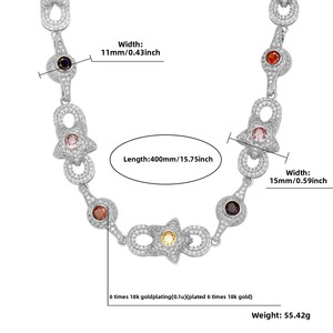 European American <b>Cross</b>-border Hip-hop Hot Colorful Zircon Copper <b>Chain</b> Unisex Necklace & Bracelet With - Product Image 4
