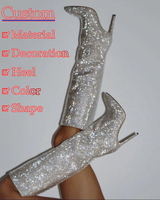 Bottes Hautes à Talon Aiguille, Scintillantes et Ornées de Strass, Luxe Mode Personnalisé Fabricant, Hauteur de Talon 5-8 cm, Idéales pour Club, Pour Femme