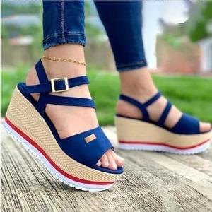 <span class=keywords><strong>Sandali</strong></span> Estivi da Donna Casual con Zeppa e Tacco a Spillo, Ciabatte con Plateau e Tomaia in Tessuto Elasticizzato Convertibile - Product Image 6