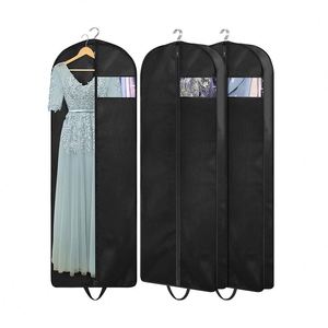Sacs de vêtements en non-tissé suspendus en gros, housses anti-poussière pour costumes et robes, sacs à vêtements en tissu noir avec fermeture éclair - Product Image 1