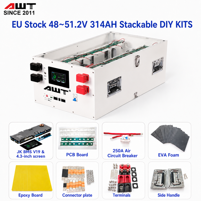 AWT Horizontal 16s 51.2v DIY Kits Build-in JK PB2A16S20P V19 3.2v 280ah 314ah Cells for Home Energy Storage