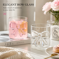 Tasse à eau en verre borosilicate transparent rose 3D nœud papillon de 11 oz, idéale pour jus froid, café glacé, latte et lait
