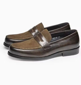 Summer Genuine Leather Breathable Shock-Absorb Flat Rubber Outsole <b>Slip</b> <b>on</b> Round Toe Dress <b>Shoes</b> for <b>Men</b> Office Career Formal - Product Image 1