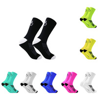 Chaussettes de cyclisme unisexes en nylon tricoté, couleur vive, haute visibilité, respirantes, séchage rapide, avec revers et semelle renforcés, pour l'été
