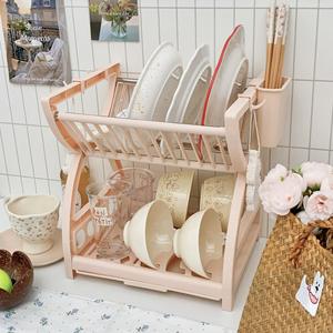 Égouttoir de cuisine multifonctionnel double couche pour vaisselle, bols, baguettes, assiettes, couteaux - en plastique écologique - Product Image 2