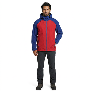 Finer Threads <b>Red</b> Blue Men's Windbreaker <b>Jacket</b> Hooded Stand Collar Front Logo <b>Waterproof</b> Breathable Autumn Active Outdoor - Product Image 1