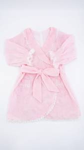 Robe smockée rose en gros pour fille avec bordure en dentelle blanche, coton premium, manches longues, robe enveloppante pour enfants, vêtements de boutique pour enfants - Product Image 3