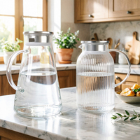 Carafe à boisson en verre borosilicate à rayures verticales avec poignée, pot à eau froide en verre transparent pour table à manger, cuisine, réfrigérateur
