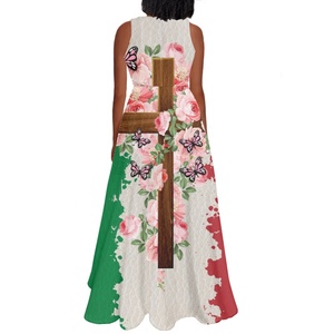 Vestido largo de mujer con diseño del Día Nacional de la bandera mexicana, vestido de fiesta sin mangas de verano personalizado, <span class=keywords><strong>descuento</strong></span> al por mayor, vestidos de cuello redondo - Product Image 4