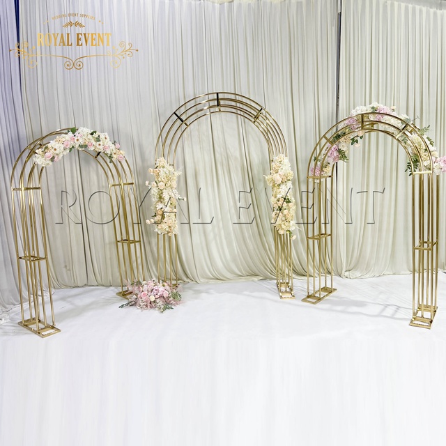 Luxury Golden Stainless Steel Wedding Arch Wedding Backdrop Stand Set for Wedding Stage Events Decoration