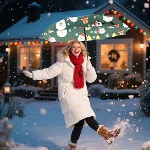 <span class=keywords><strong>Parapluie</strong></span> pliant de Noël personnalisé imprimé, motif vert Père Noël, renne, <span class=keywords><strong>cloche</strong></span>, flocon de neige, poignée noire, cadeaux d'affaires - Product Image 2