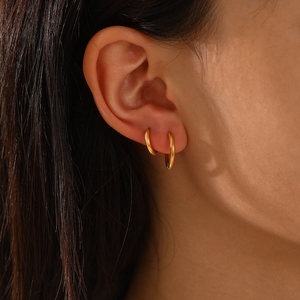 Pendientes de Aro Pequeños de Acero Inoxidable con Baño de Oro de 18K para Mujer, Joyería de Moda Personalizada, Sin Deslustre, Venta al por Mayor - Product Image 3