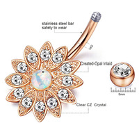 Sunflower Surgical Anneaux de nombril en acier chirurgical 316L pour femmes, avec opale et zircon, barbell incurvé