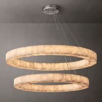 Lustre moderne de luxe à deux niveaux en albâtre, anneau en marbre naturel et calcite, suspension LED lumière blanc chaud, hauteur réglable, acier