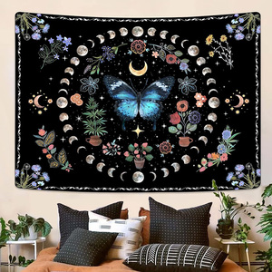 Papillon bleu Phases de lune fleur Mandala impression Polyester <span class=keywords><strong>tapisserie</strong></span> esthétique Vintage tapisseries tenture murale pour salon - Product Image 1