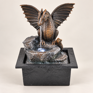 Fontana da Tavolo in Resina con <span class=keywords><strong>Drago</strong></span> e Rocce, Illuminazione LED Bianca, Pompa USB per Arredamento Fantastico Casa e Ufficio - Product Image 1