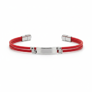Bracciale alla Moda con Doppio Nastro Rosso e Acciaio - Product Image 2