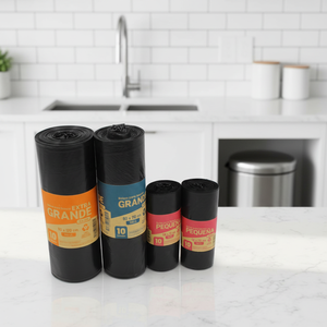 Bolsas de Basura Negras Económicas, Bolsas para Basura de 50x70, 70x90, 80x110, 90x120, 110x120, Rollo de 10 Unidades con Sello en la Base, para Uso Doméstico y en la Cocina, Gran Venta - Product Image 1