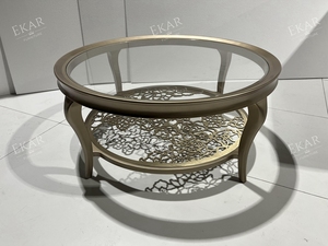 โต๊ะกาแฟทรงกลม <span class=keywords><strong>Bellamy</strong></span> Modern ทำจากไม้เนื้อแข็ง ลายฉลุ  ผิวสีแชมเปญเมทัลลิก สำหรับห้องนั่งเล่น - Product Image 6