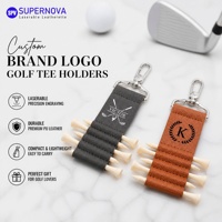 Porte-clés en similicuir gravable au laser avec 5 tees en bois, porte-tee de golf suspendu en cuir PU gravé au laser pour golfeur